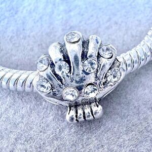 Seashell Scallop Shell Rhinestone Charm Bead Silver Tone fits PANDORA